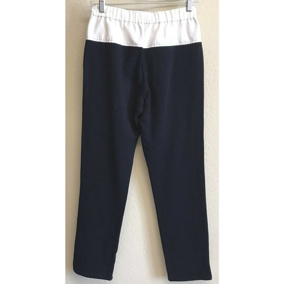 Theory Sz S Navy Pants Crop Jogger Zipped Pockets Navy White Elastic Waist - Picture 3 of 5